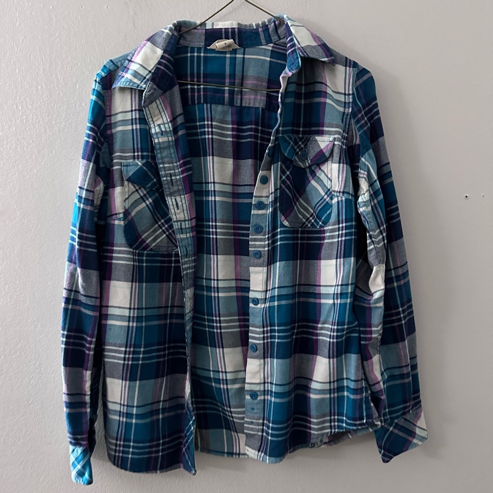 Blue and Purple Plaid Button-Down Shirt